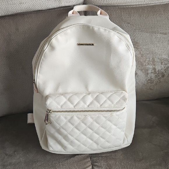 White Textured Leather Backpack with Quilted Front - Picture 1 of 7